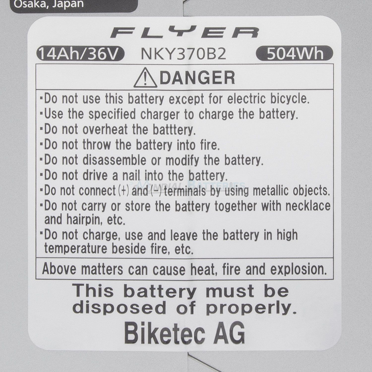 Batterie PANASONIC 36V 14Ah Batterie batterie d'origine NKY370B2 – Image 4